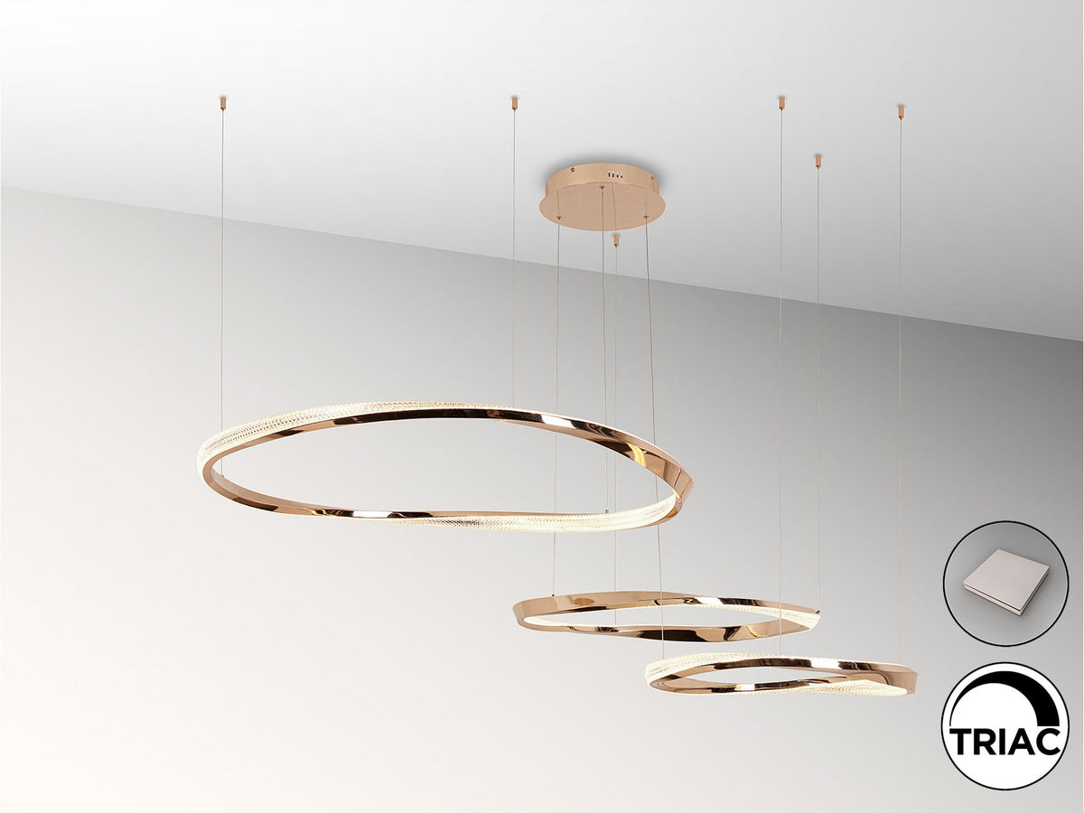 Висяща LED лампа Orbitas с 3 пръстена в злато – изглед 2