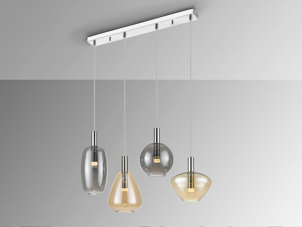 Висяща LED лампа Nara 4L с кехлибарени и опушени абажури – изглед 2