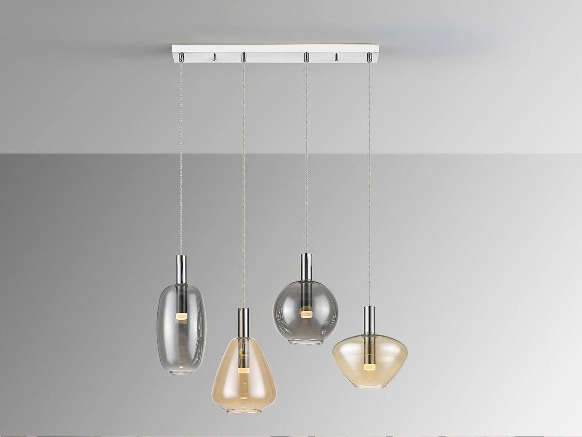 Висяща LED лампа Nara 4L с кехлибарени и опушени абажури – изглед 3