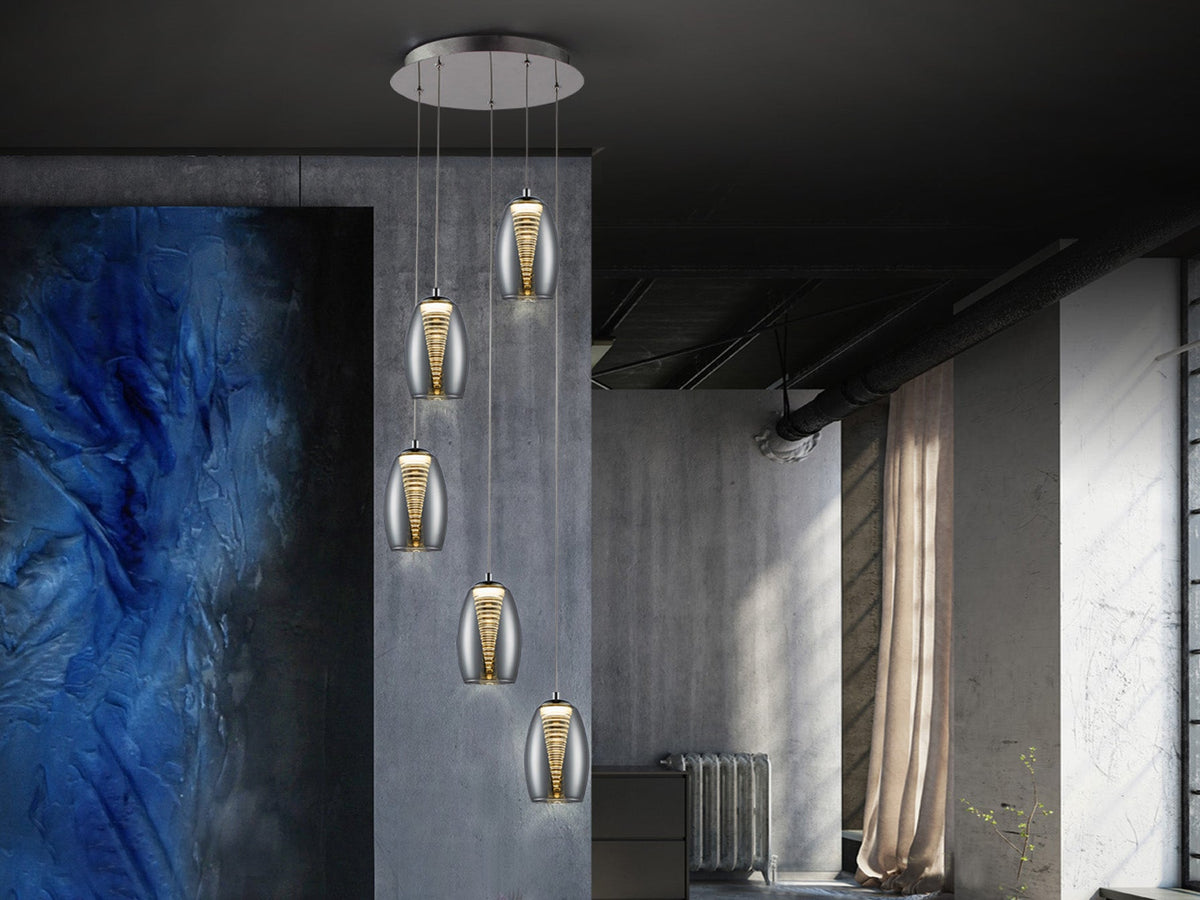 Висяща LED лампа Nebula 5L с 5 двойни абажура