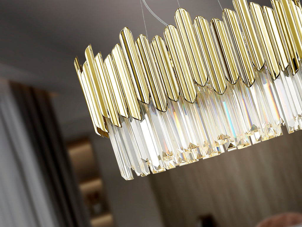 Висяща лампа Tiara 6L в хром със стъклени призми – изглед 2