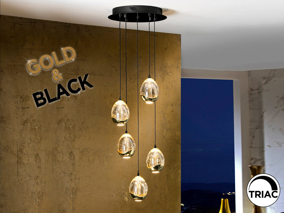 Висяща LED лампа Rocio 5L с 5 стъклени капки