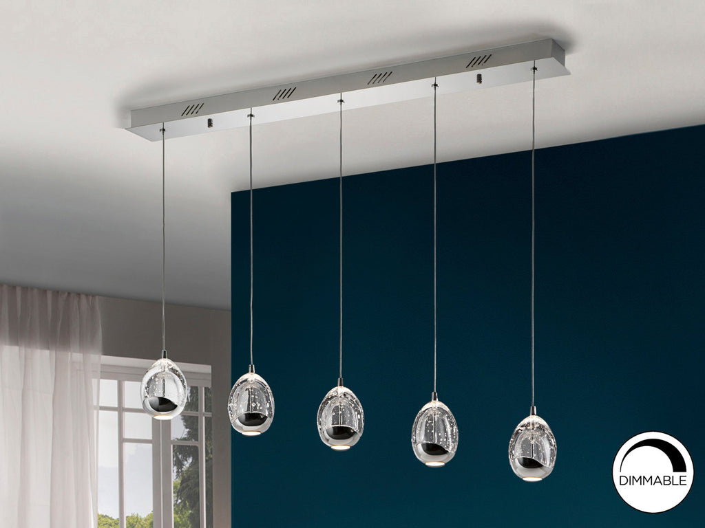 Висяща LED лампа Rocio 5L в хром, димируема