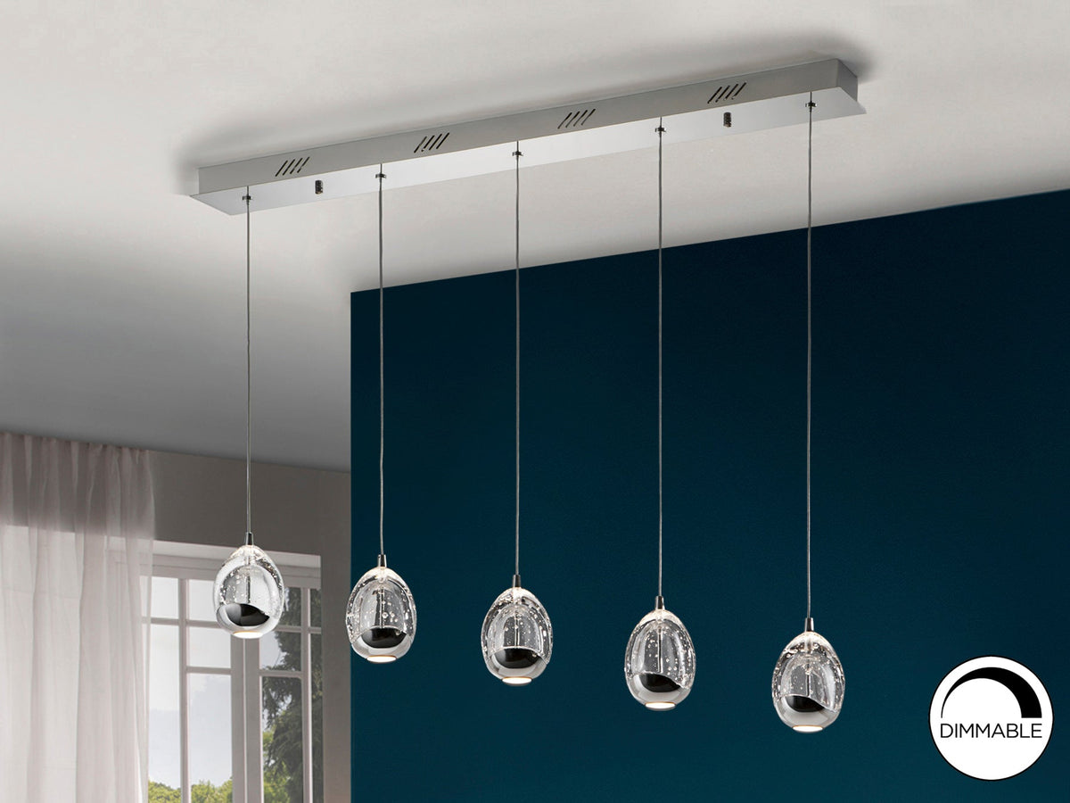Висяща LED лампа Rocio 5L в хром, димируема