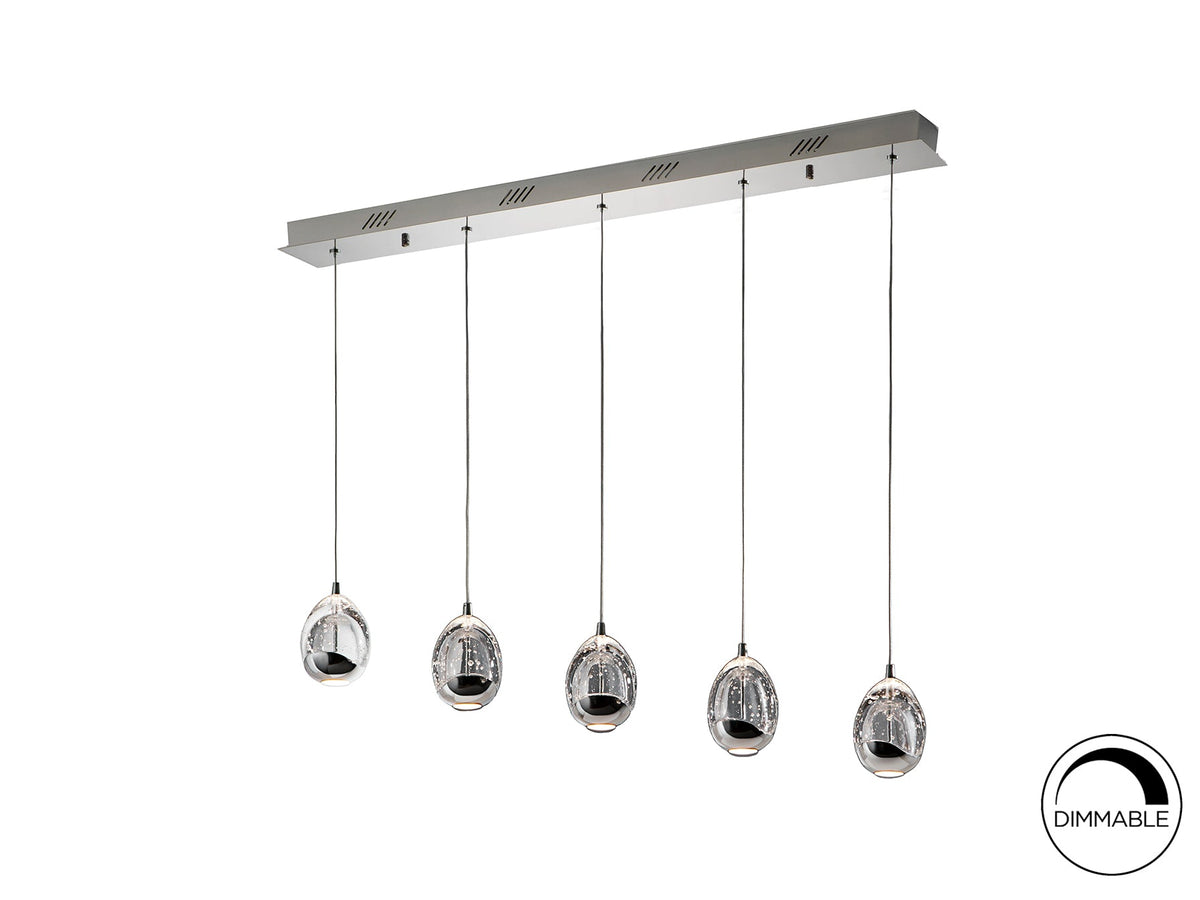 Висяща LED лампа Rocio 5L в хром, димируема – изглед 2