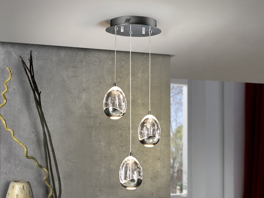 Висяща LED лампа Rocio в хром с абажур-капка 15W