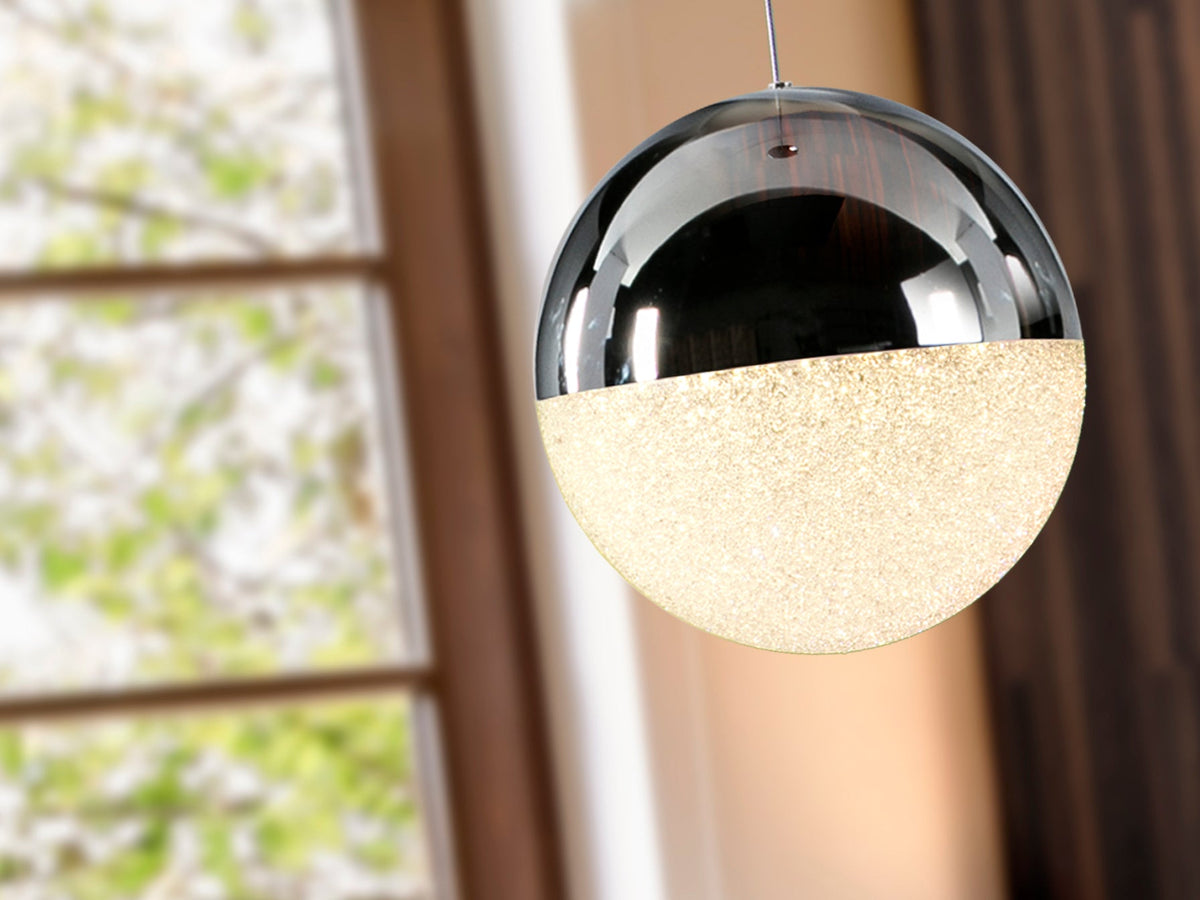 Висяща LED лампа Sphere със сфера Ø20 см в хром – изглед 2